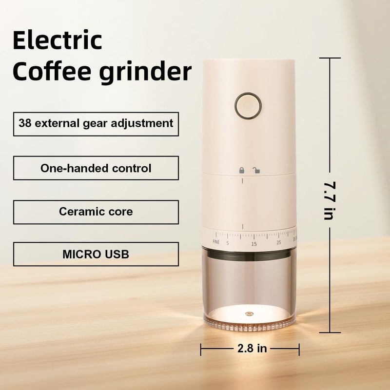 TOBEFORT Portable Electric Burr Coffee Grinder with 38 Adjustable Grind Settings - USB Rechargeable Ceramic Core Conical Burr, Coffee Bean Grinder for Espresso, French Press, Travel, Camping, Home & Office Use - Image 1